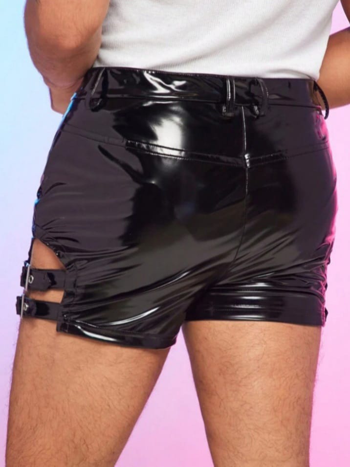 Bonga Boys Hollow Out PU Leather Shorts With Decorative Buckle